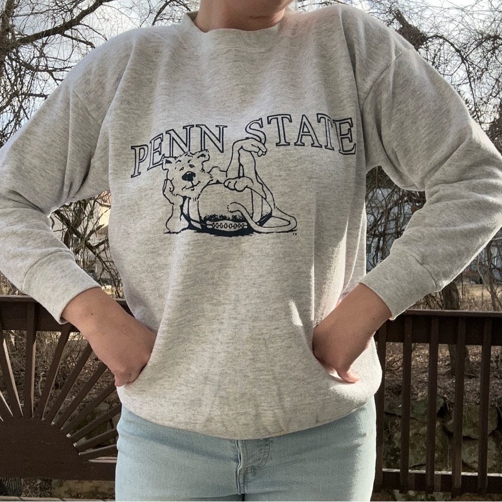 Vintage Penn State University Gray Crewneck Sweater with Nittany Lion Graphic